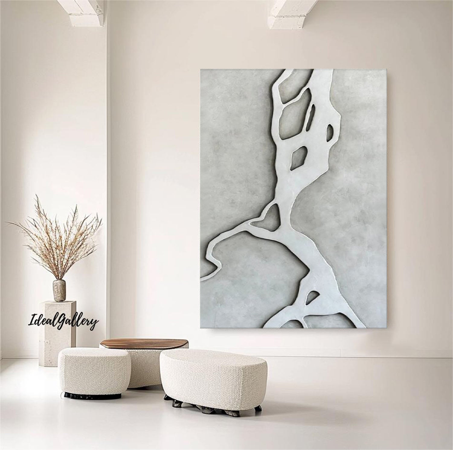 Large 3D Wood Carving Wall Art - Abstract Minimalist Relief Sculpture for Living Room