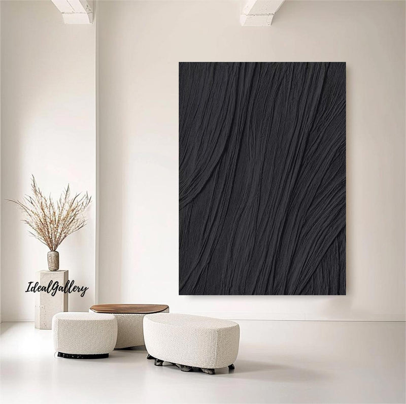 Black Wabi-Sabi Wall Art Black 3D Abstract Painting Black 3D Textured Painting Black plaster wall art