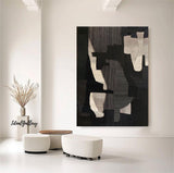 Large Black Abstract Painting Black and Beige abstract art Black and Beige Textured wall art