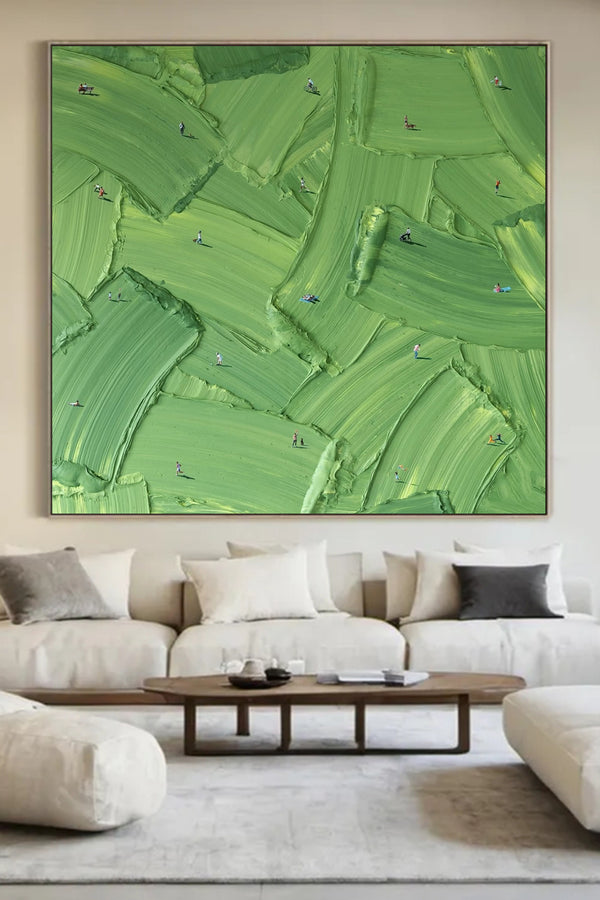 Green Textured Wall Art Large Green Abstract Painting Green Canvas Wall Art Golf Course Painting