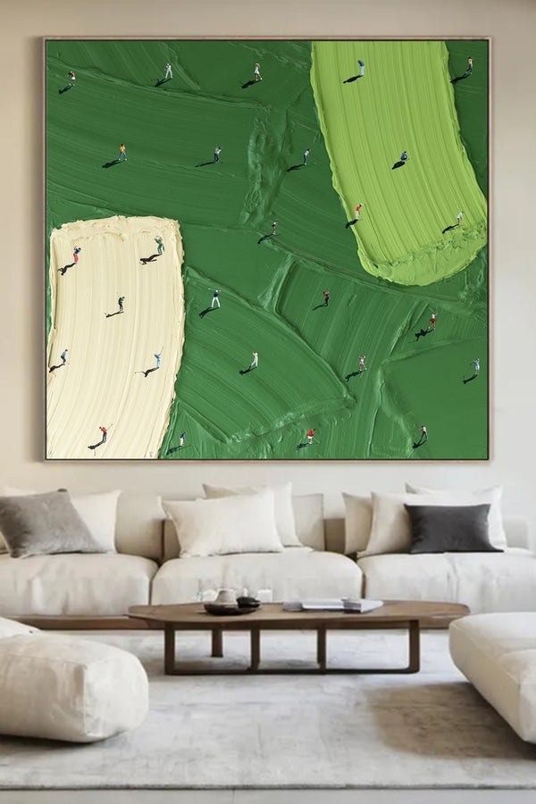 Large Green Abstract Painting Green Golf Canvas Wall Art Green Textured Wall Art Golf Course Painting