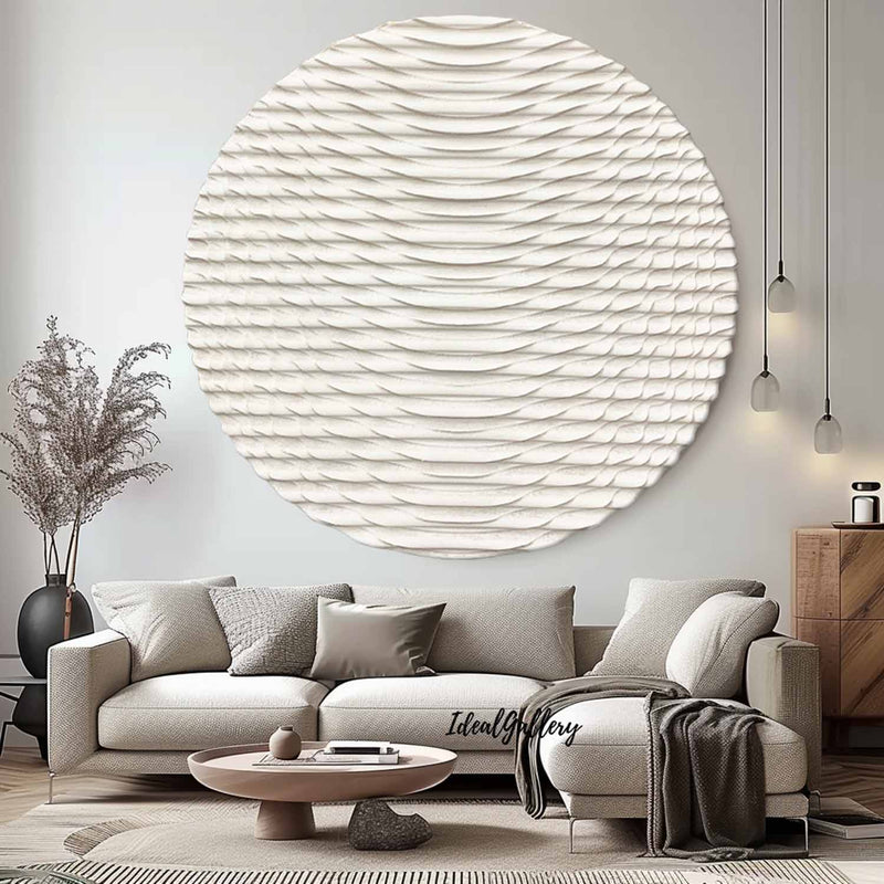 Beige white Circle Art sculpture Beige Textured Wall Decor white Circle Sculptured art Painting white Circle Painting