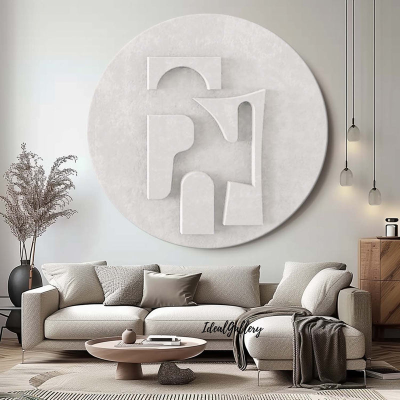 white Circle Sculptured art Painting white Circle 3D Textured Wall Decor Customizable colors