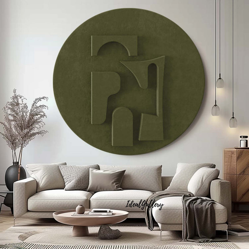 Green Circle Art sculpture Textured Wall Decor Green Circle Sculptured art Painting Customizable colors