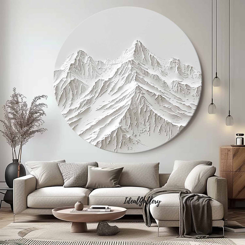 White Mountain Painting Large White Snow Mountain Painting Circle white Circle Snow Mountain texture canvas art