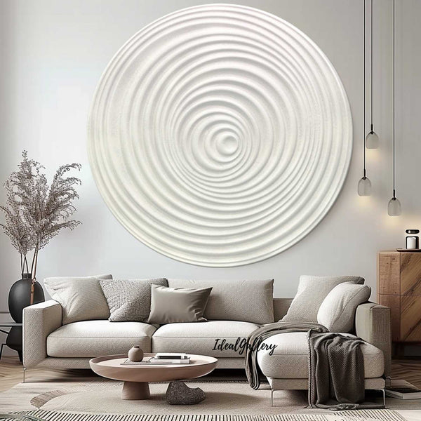 white Circle Painting Beige Textured Wall art white Circle Sculptured art Painting Beige white Circle Art sculpture 