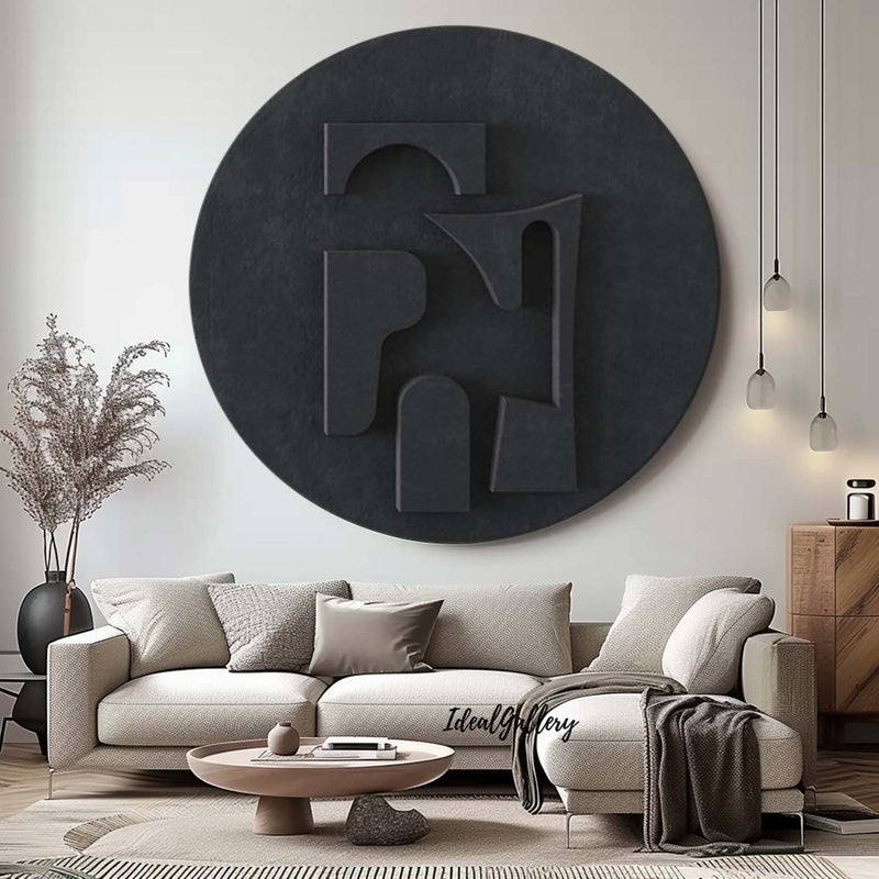 Black Circle Art sculpture Textured Wall Decor Black Circle Sculptured art Painting Black Circle 3D Textured Wall Decor Customizable colors