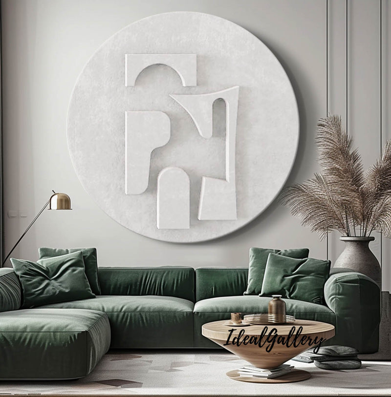 white Circle Sculptured art Painting white Circle 3D Textured Wall Decor Customizable colors