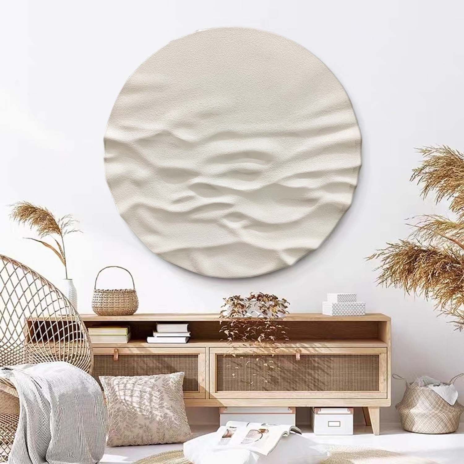 Beige white Circle Art sculpture Textured Wall Decor white Circle Sculptured art Painting white Circle Painting