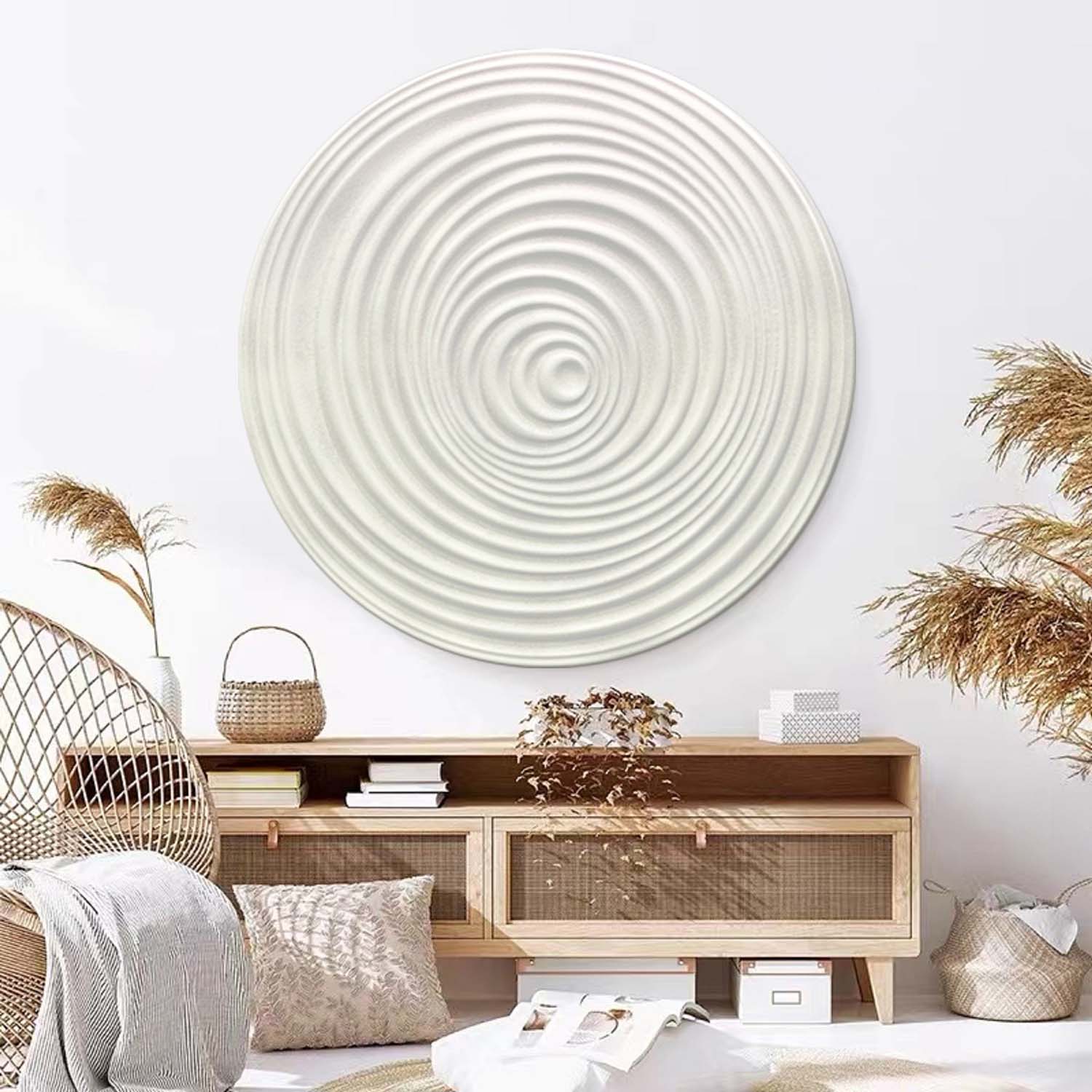 white Circle Painting Beige Textured Wall art white Circle Sculptured art Painting Beige white Circle Art sculpture 