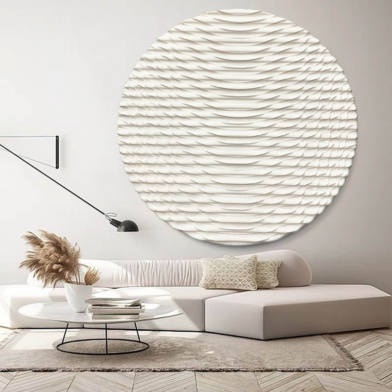 Beige white Circle Art sculpture Beige Textured Wall Decor white Circle Sculptured art Painting white Circle Painting