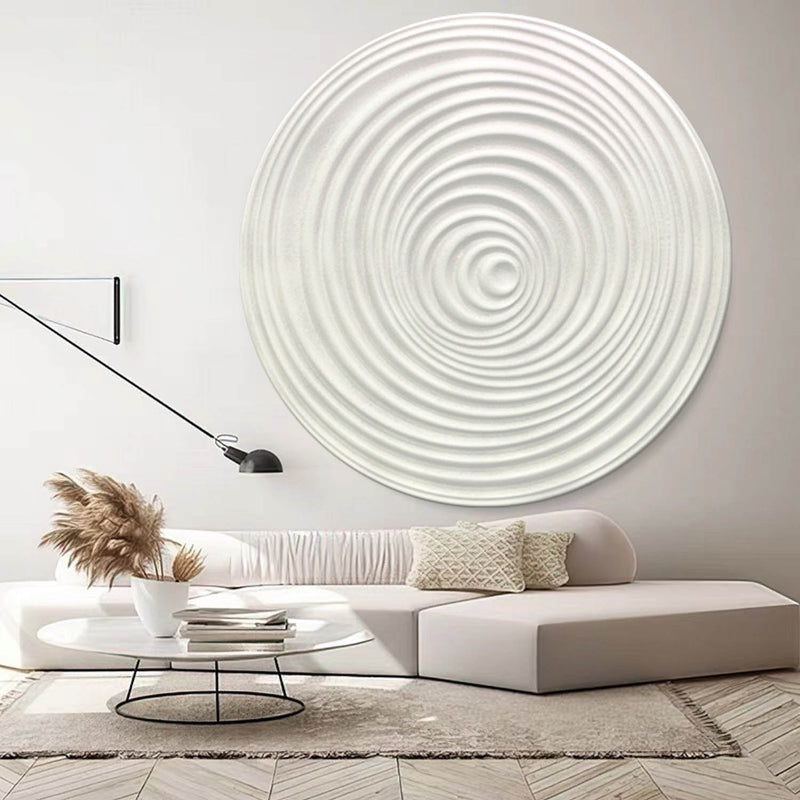 white Circle Painting Beige Textured Wall art white Circle Sculptured art Painting Beige white Circle Art sculpture 