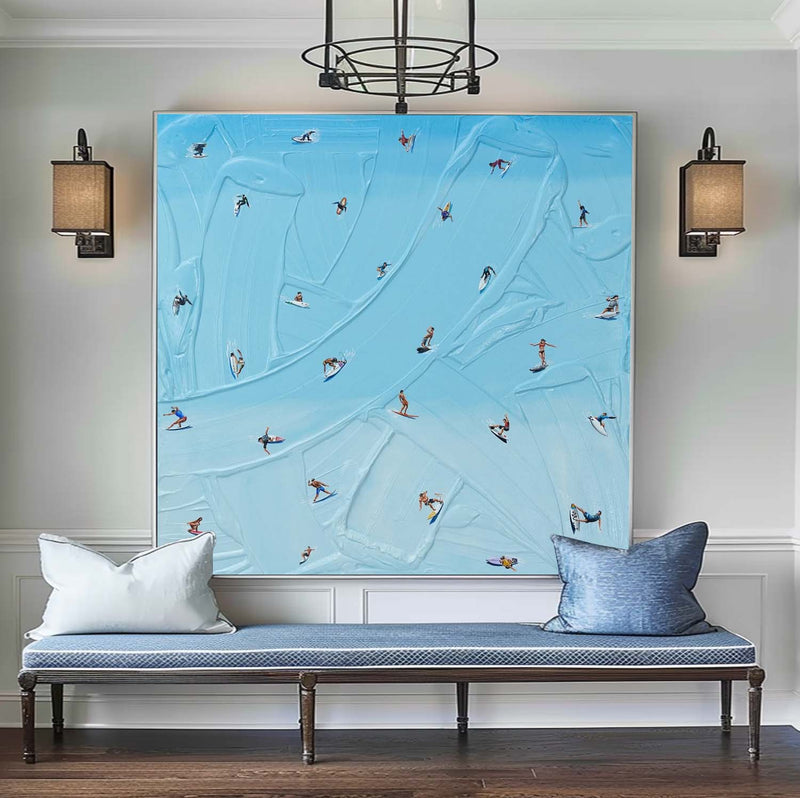 Blue Surf Painting Large Blue textured Abstract Painting Blue swimming painting holiday leisure painting