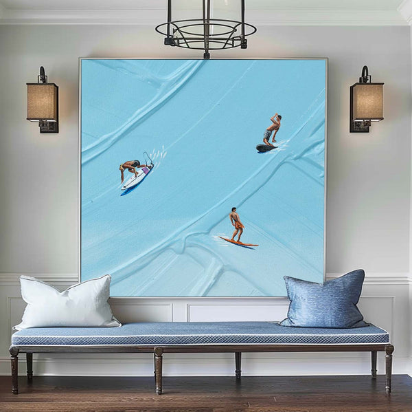 Blue Surf Painting Large Blue textured Abstract Painting Blue swimming painting holiday leisure painting