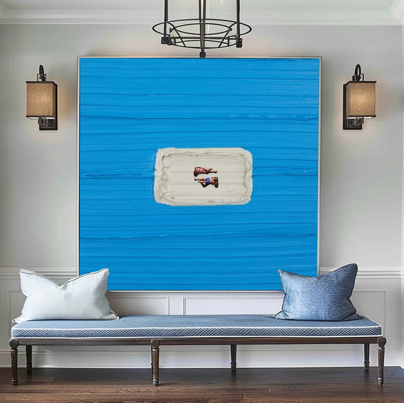 Large Blue textured Abstract Painting Blue swimming painting Blue Modern Abstract Art holiday leisure painting