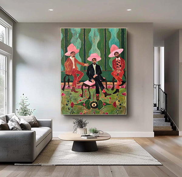 pink hat man abstract painting pink hat man abstract art man abstract painting pink hat abstract wall art