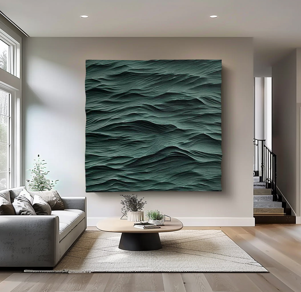 Wood carving wall art Sculptured wall art Green Abstract texture art 