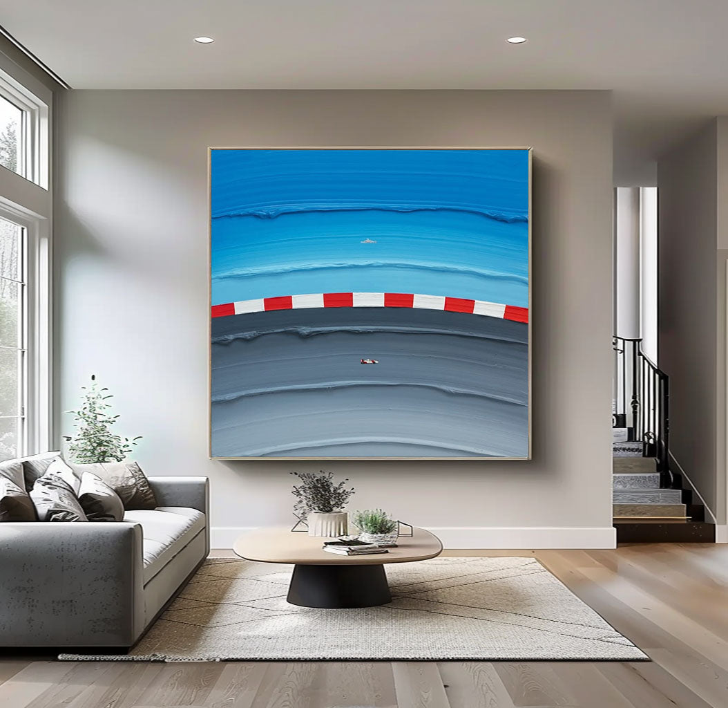 Large Blue textured Abstract Painting Blue Surf Painting Holiday leisure painting Blue Sailing art Blue surfing painting