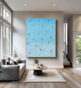 Large Blue surfing painting Wall Art Blue Minimalist Abstract Painting Light Blue surfing Abstract painting