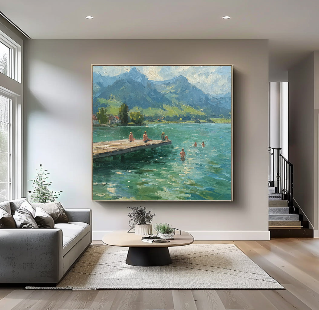 Summer family vacation wall art large Green Hand-painted oil painting 