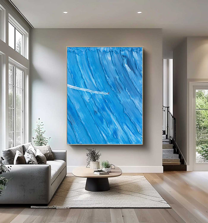 Large Blue surfing painting Wall Art Blue Minimalist Abstract Painting Light Blue surfing Abstract painting 