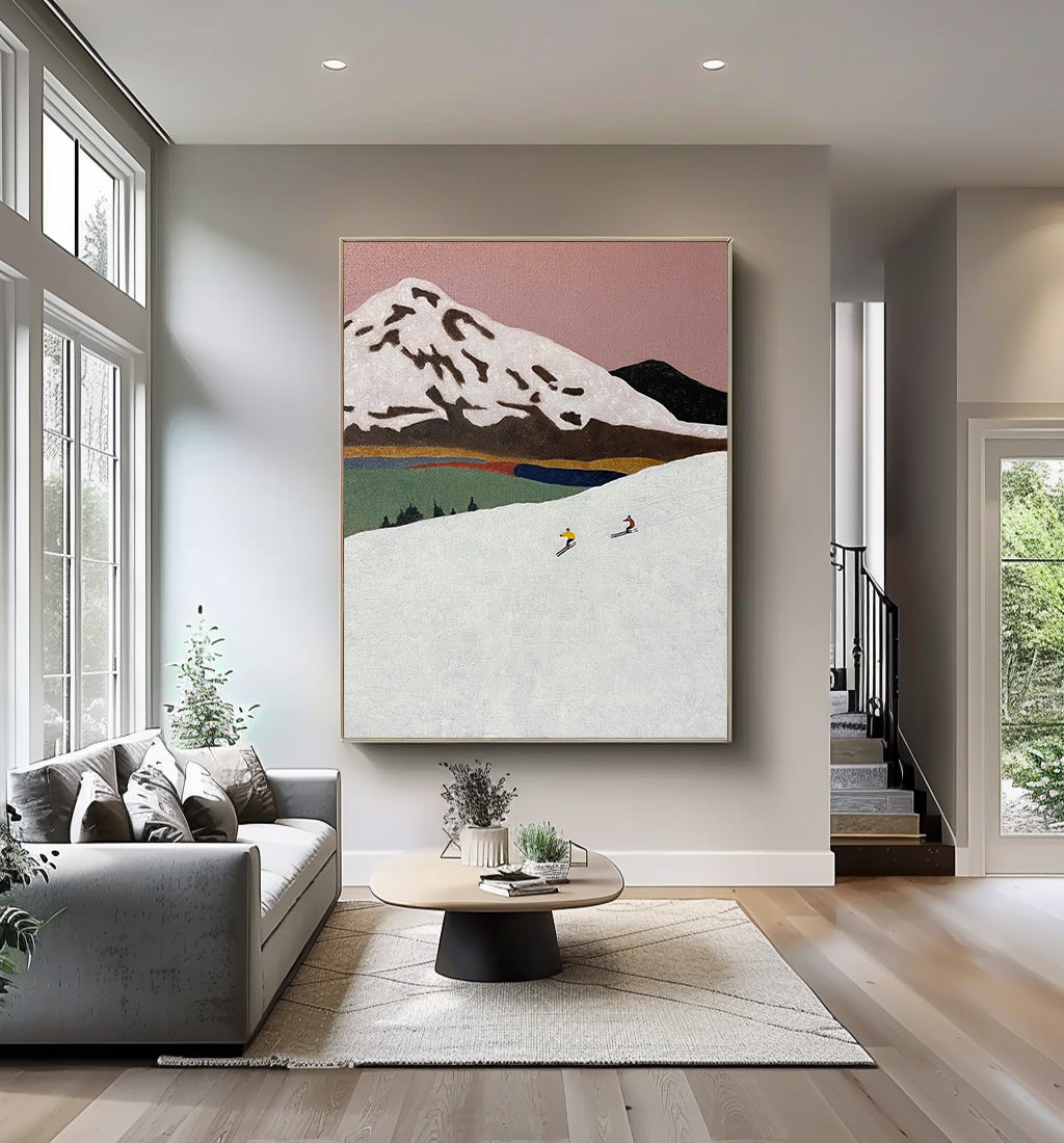 Snow mountain painting, ski sports painting, mountaineering painting