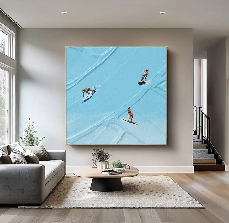 Blue Surf Painting Large Blue textured Abstract Painting Blue swimming painting holiday leisure painting