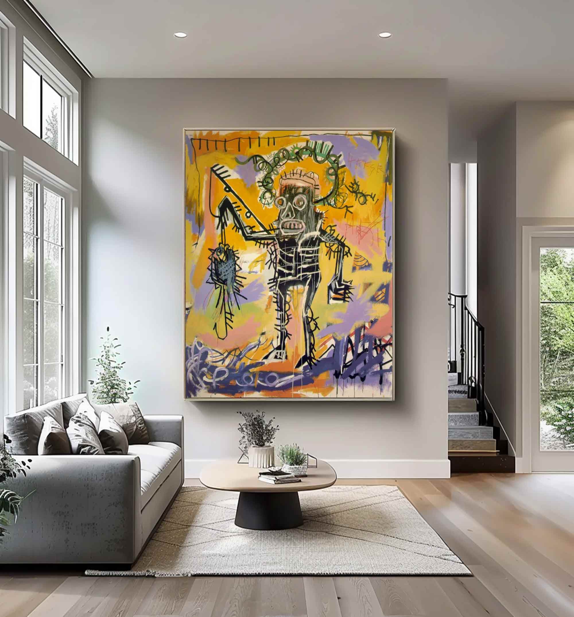 vibrant colorful canvas style of Basquiat,street graffiti art,Pop art