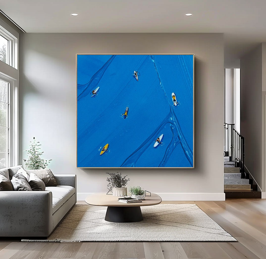 Blue Surf Painting Holiday leisure painting Large Blue textured Abstract Painting Blue Sailing art Blue surfing painting