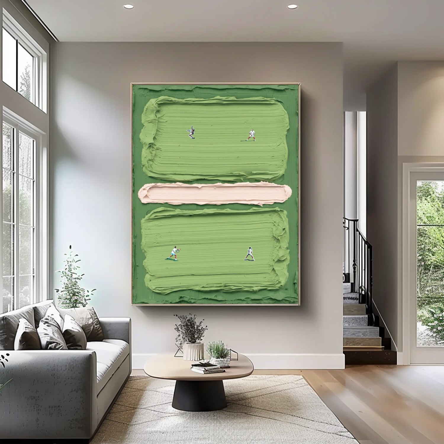 Green tennis court art Green tennis art tennis 3D textured impasto art