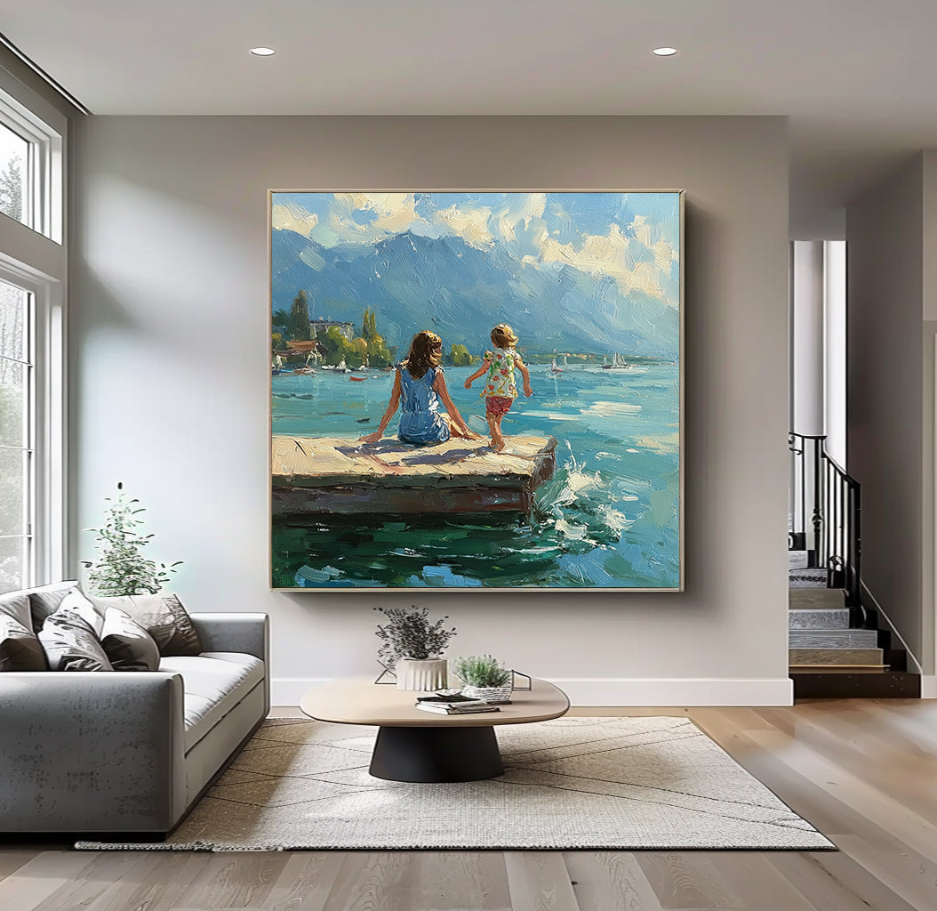 Summer landscape vacation art large Green Hand-painted oil painting 