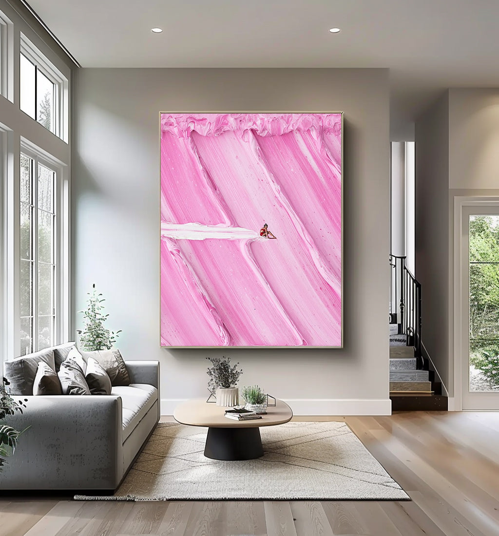 Large pink textured Abstract Painting pink Surf Painting pink swimming painting holiday leisure painting