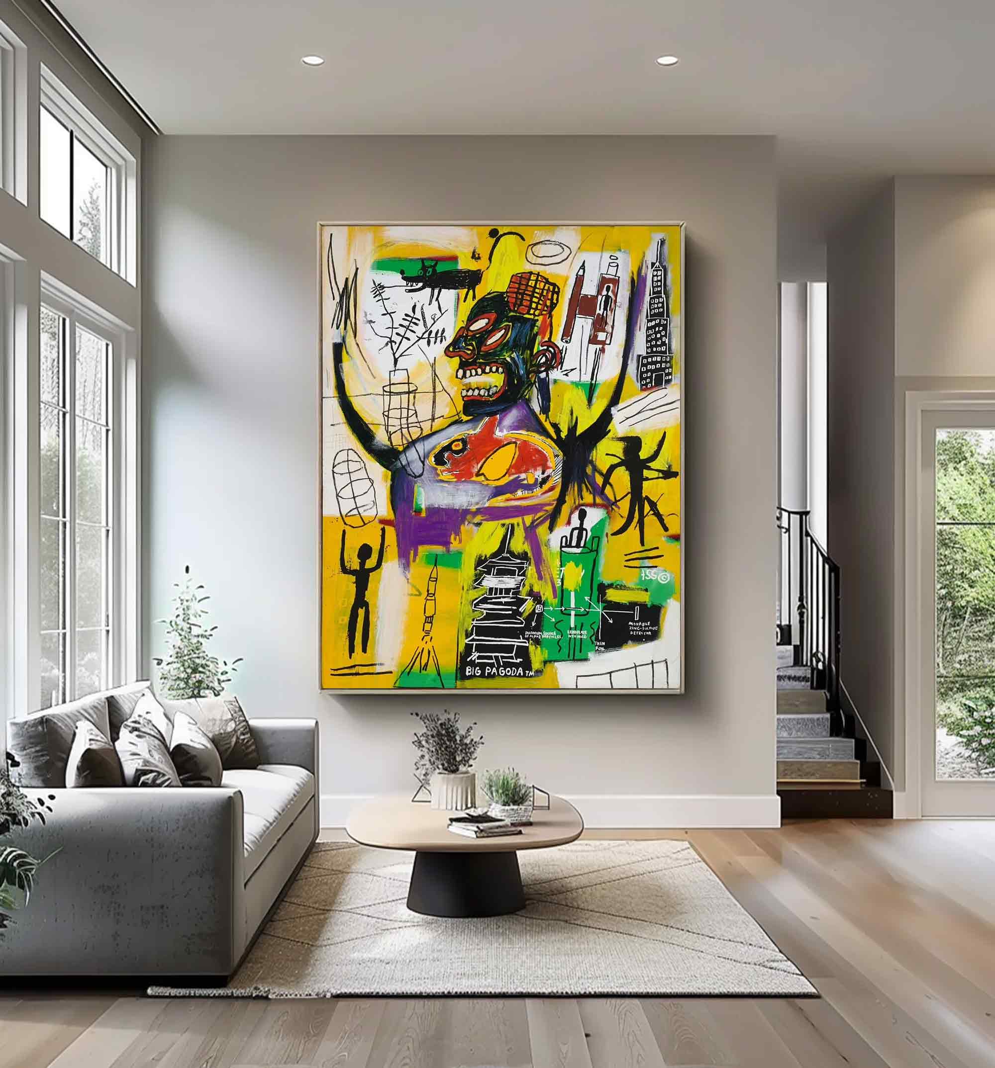 street graffiti art,vibrant colorful canvas style of Basquiat,Pop art