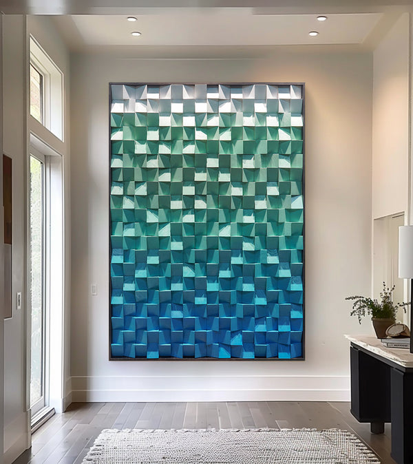 Green Wood Collage Wall Art decor Green Sculptured Textured Wall Art 