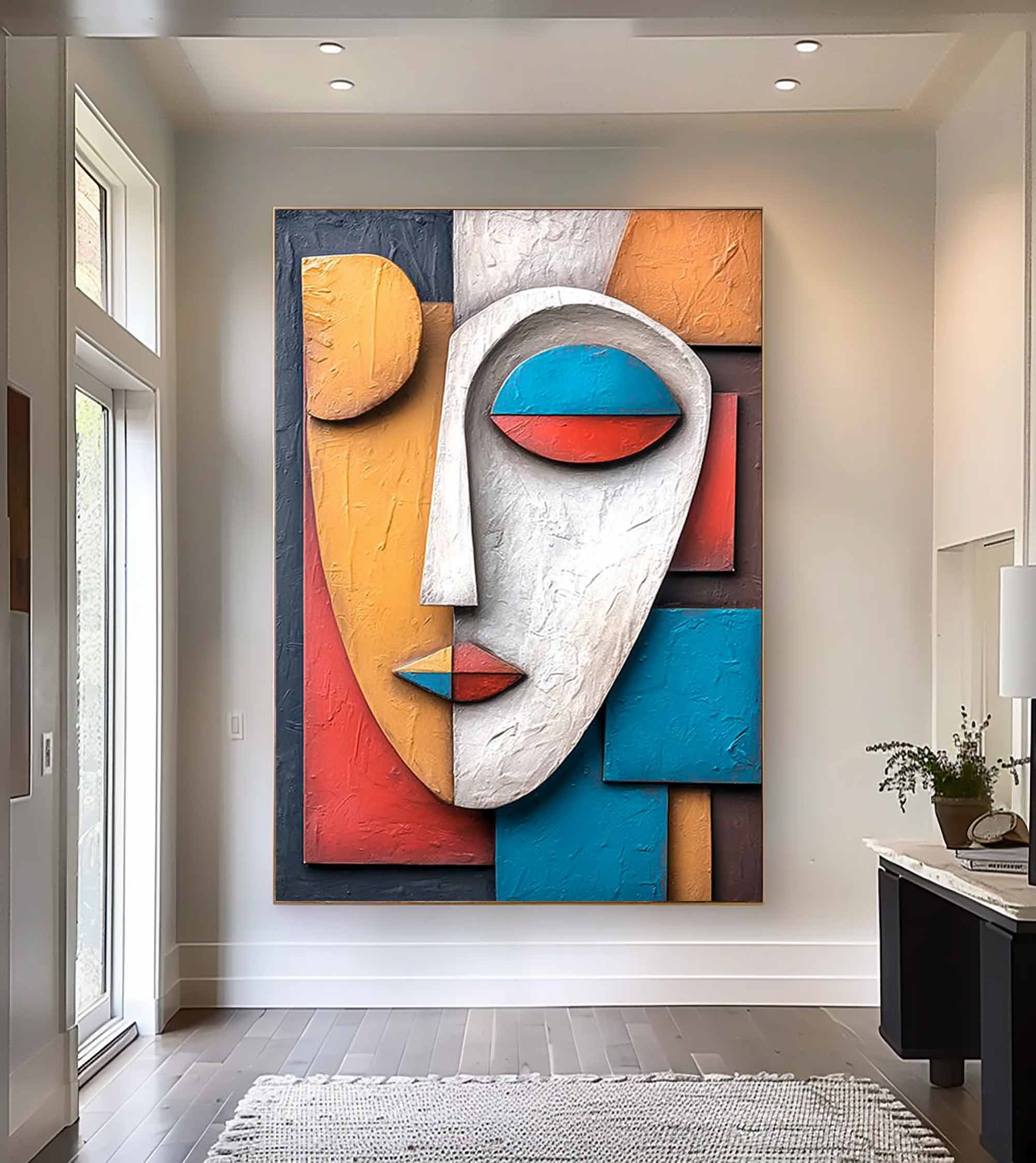 Wood carving wall art Wooden wall decor Art face 3D Textured Wall Decor