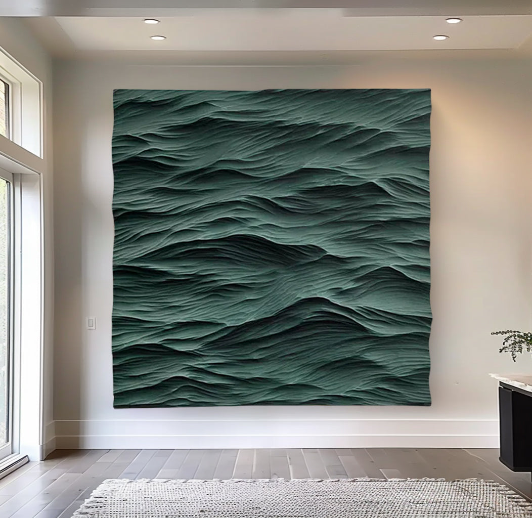 Wood carving wall art Sculptured wall art Green Abstract texture art 