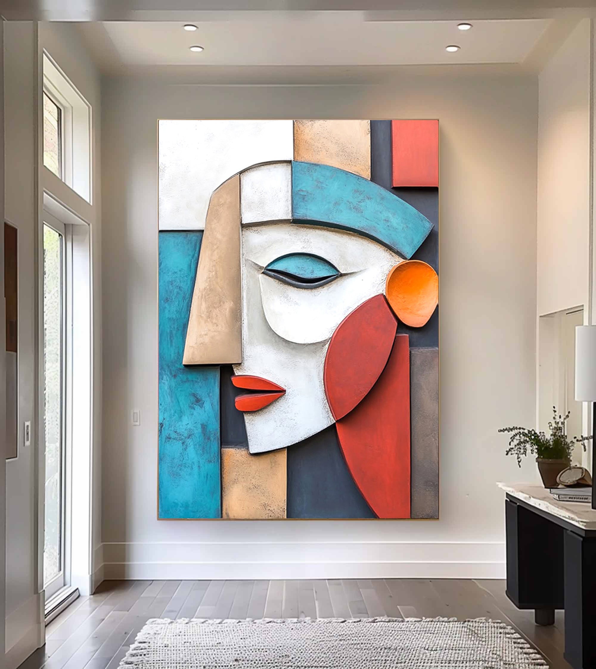 Wood carving wall art Wooden wall decor Art face 3D Textured Wall Decor