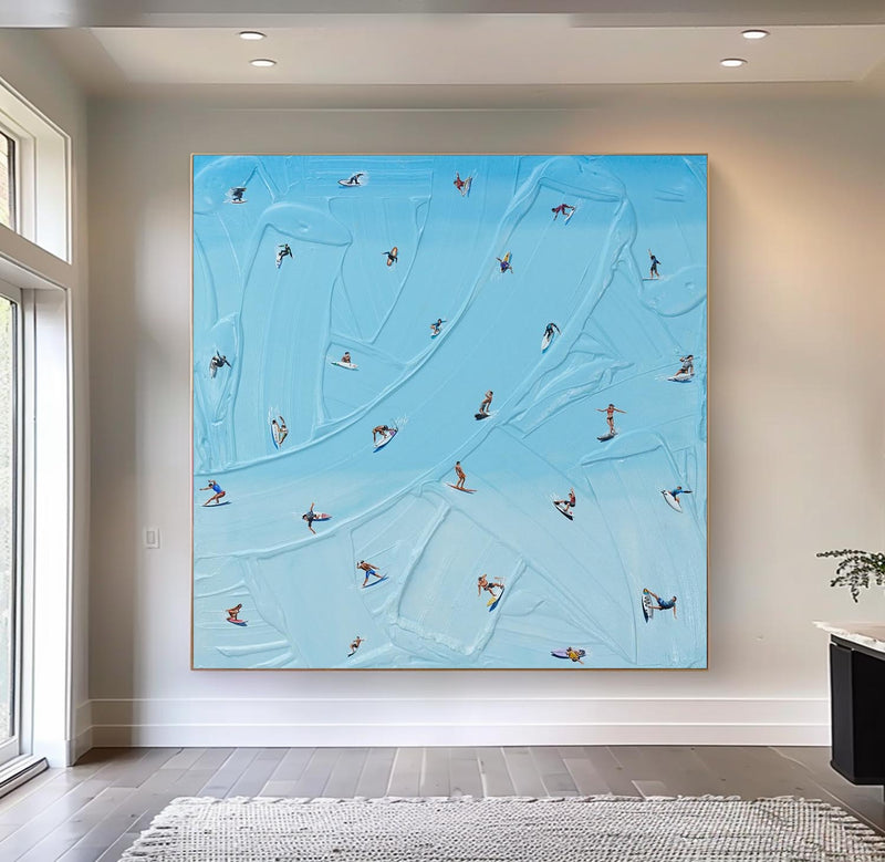 Blue Surf Painting Large Blue textured Abstract Painting Blue swimming painting holiday leisure painting