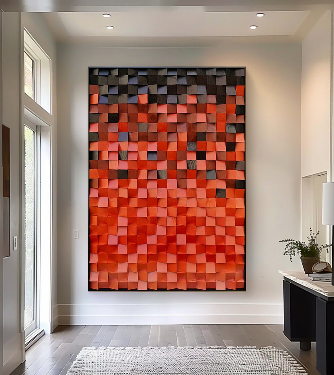 Wood Collage Wall Art decor Red Sculptured art Red Textured Wall Art 