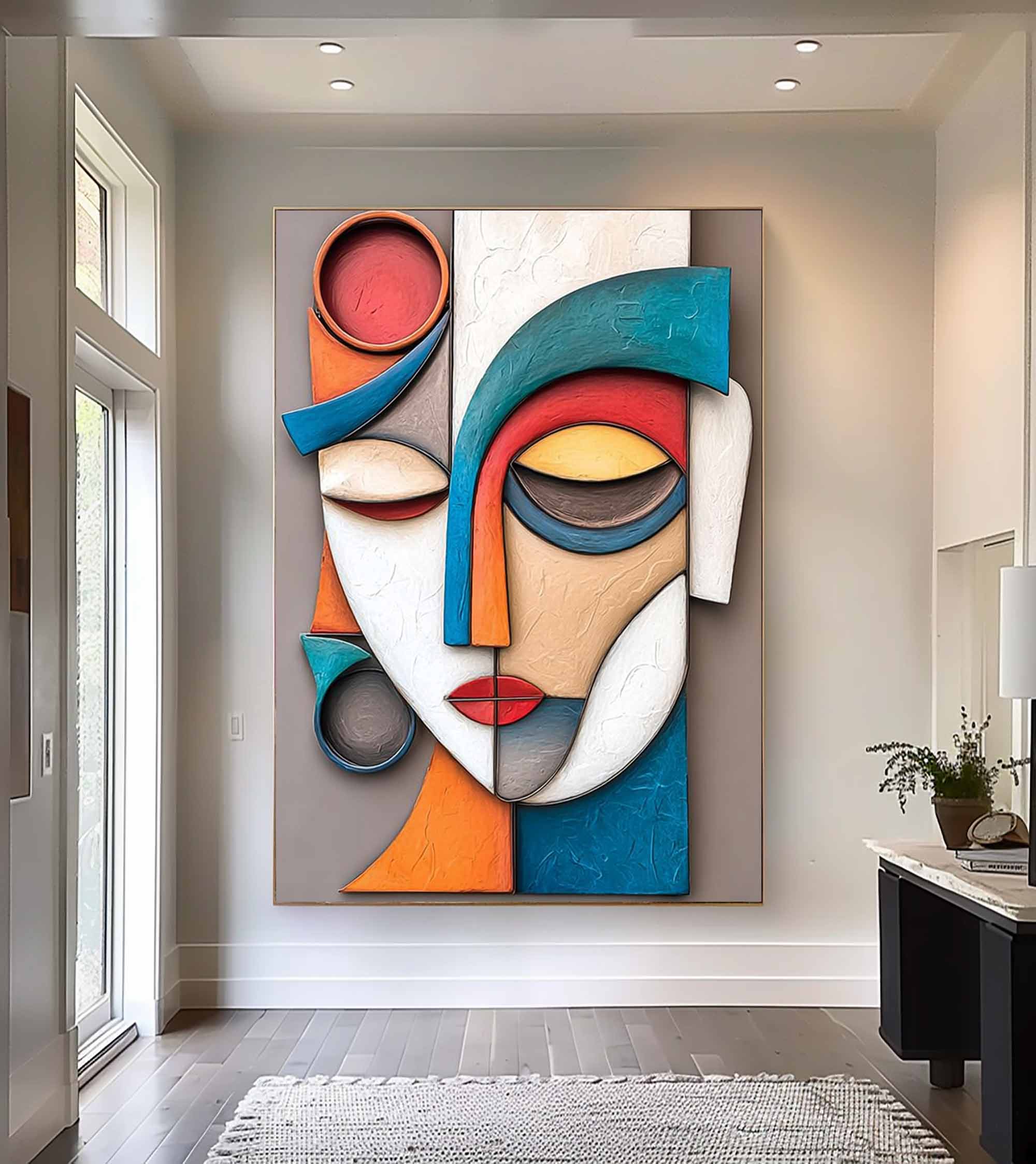 Wood carving wall art Wooden wall decor Art face Sculptured art Painting