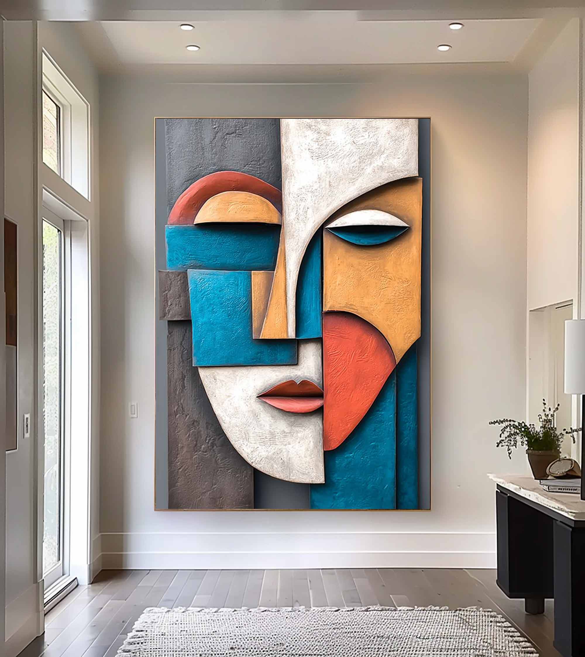 Wood carving wall art Wooden wall decor Face painting for two people