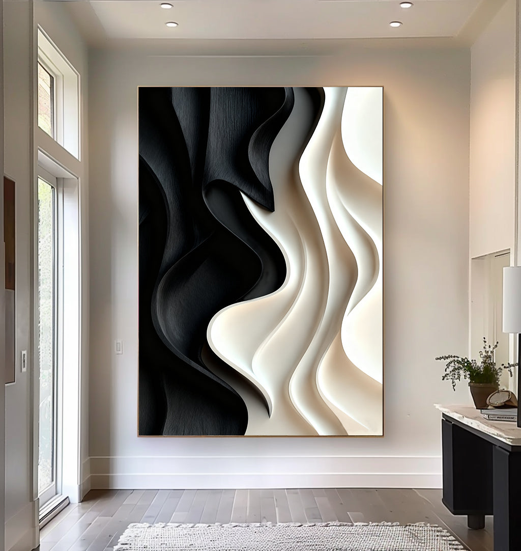 Black and White 3D Textured Wall art Black Sculptured art Painting