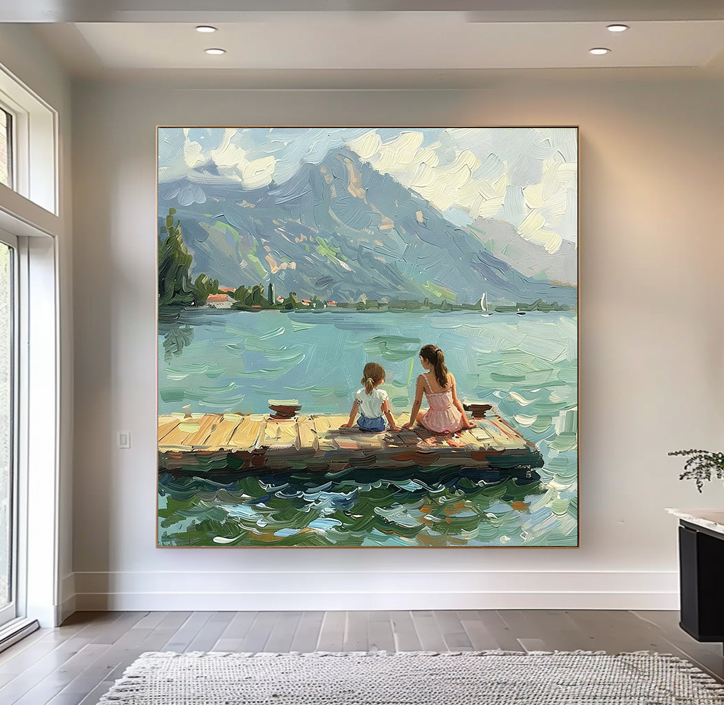 large Green Hand-painted oil painting Custom Nursery wall art girl from photo