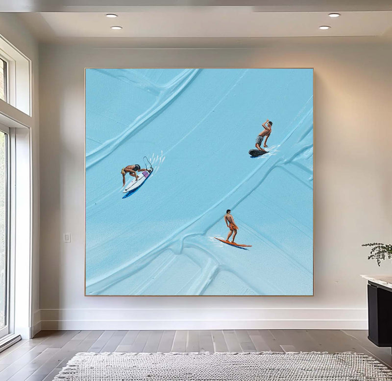 Blue Surf Painting Large Blue textured Abstract Painting Blue swimming painting holiday leisure painting