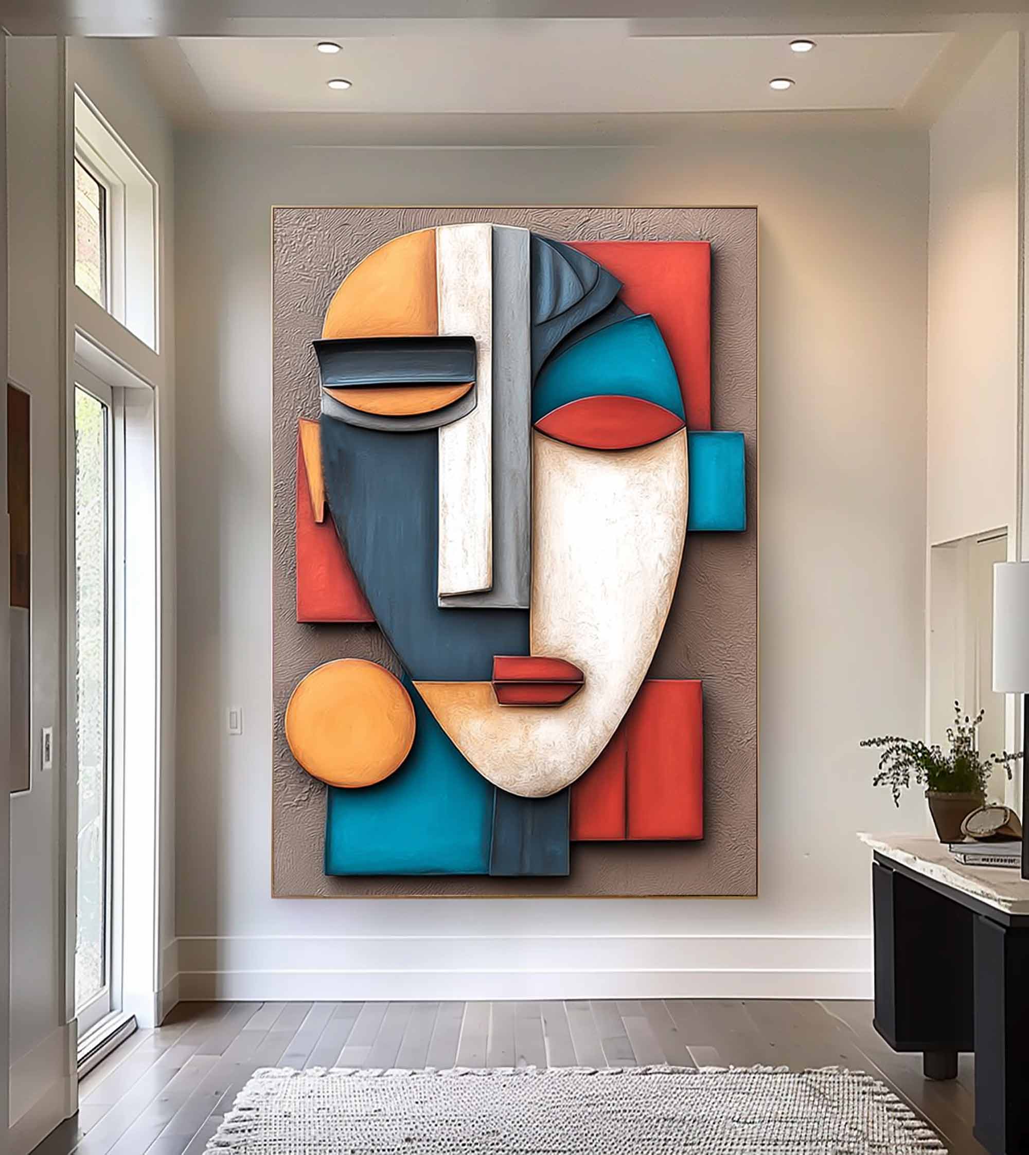 Wood carving wall art face 3D Textured Wall Decor face Sculptured art