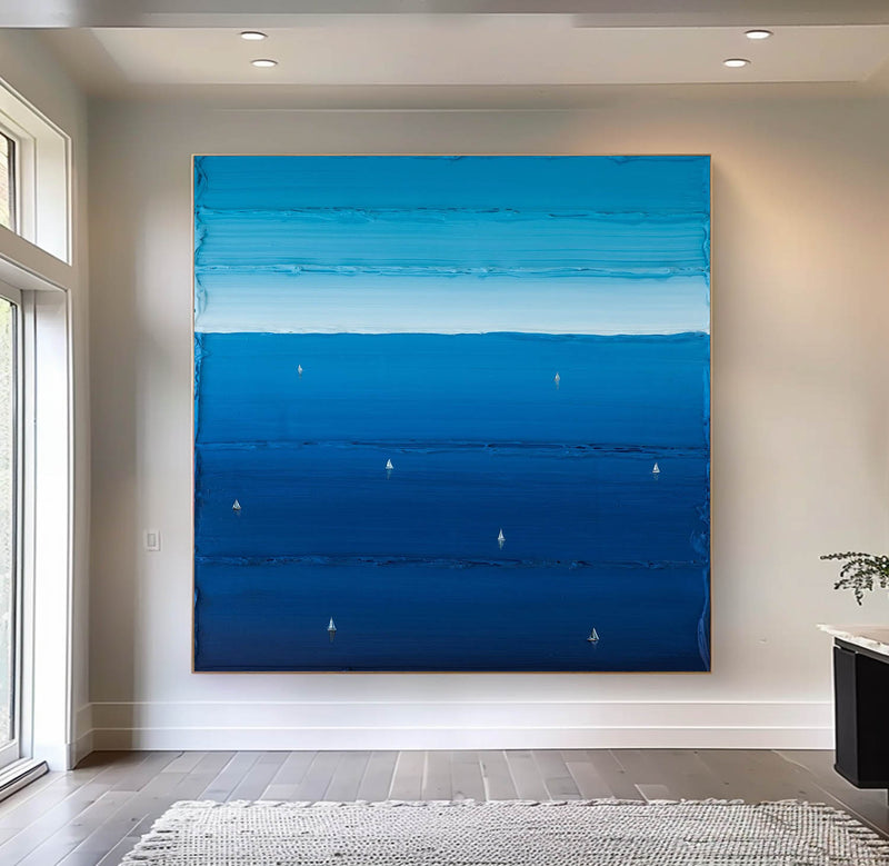 Holiday leisure painting Blue Surf Painting Large Blue textured Abstract Painting Blue Sailing art Blue surfing painting