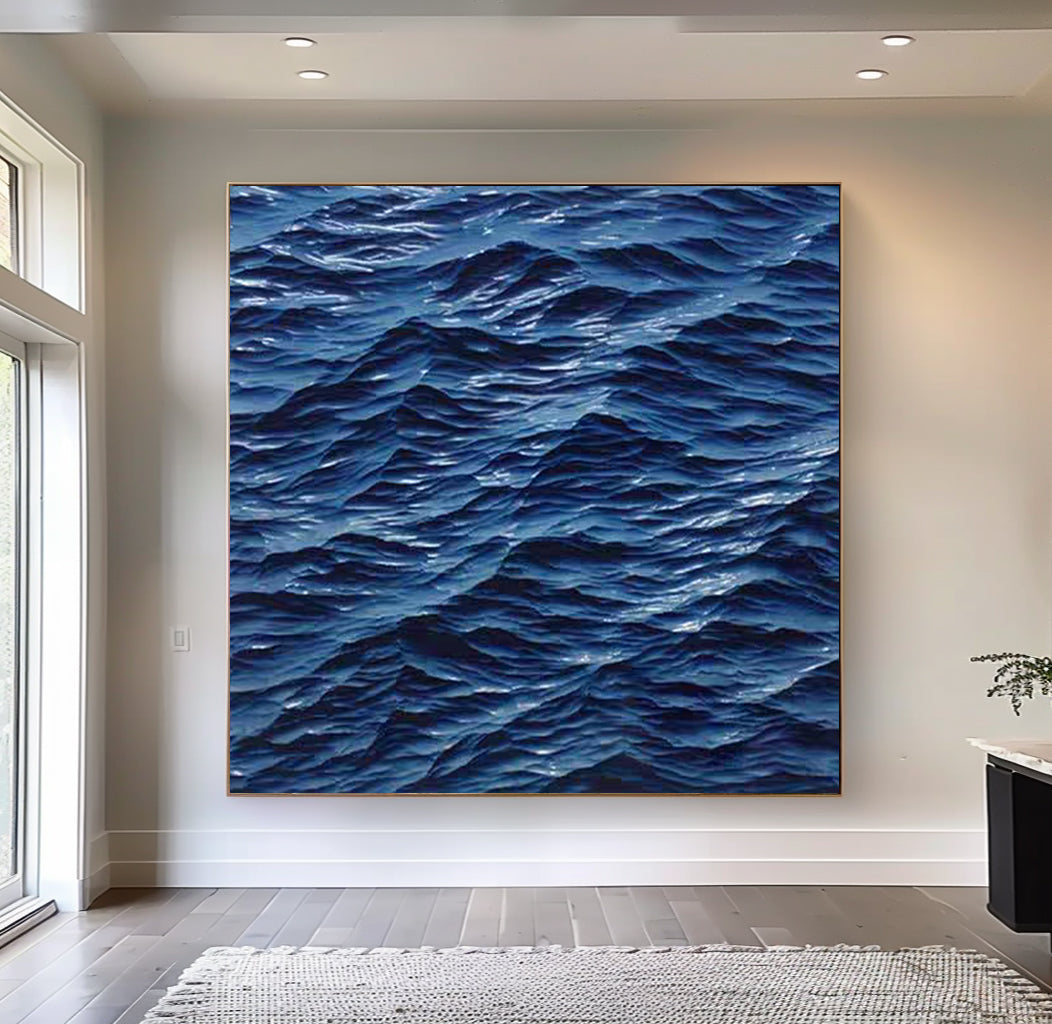 Wood carving wall art Sculptured wall art blue ocean wave texture art
