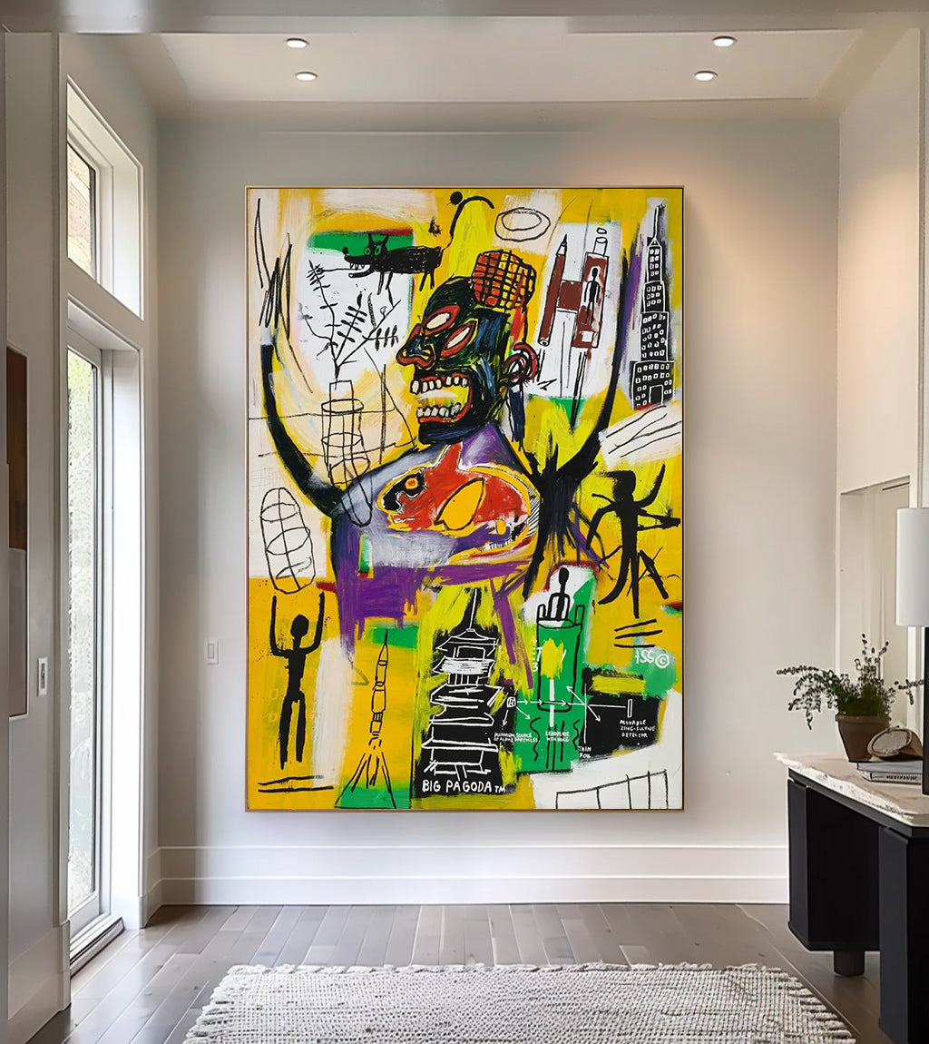 street graffiti art,vibrant colorful canvas style of Basquiat,Pop art