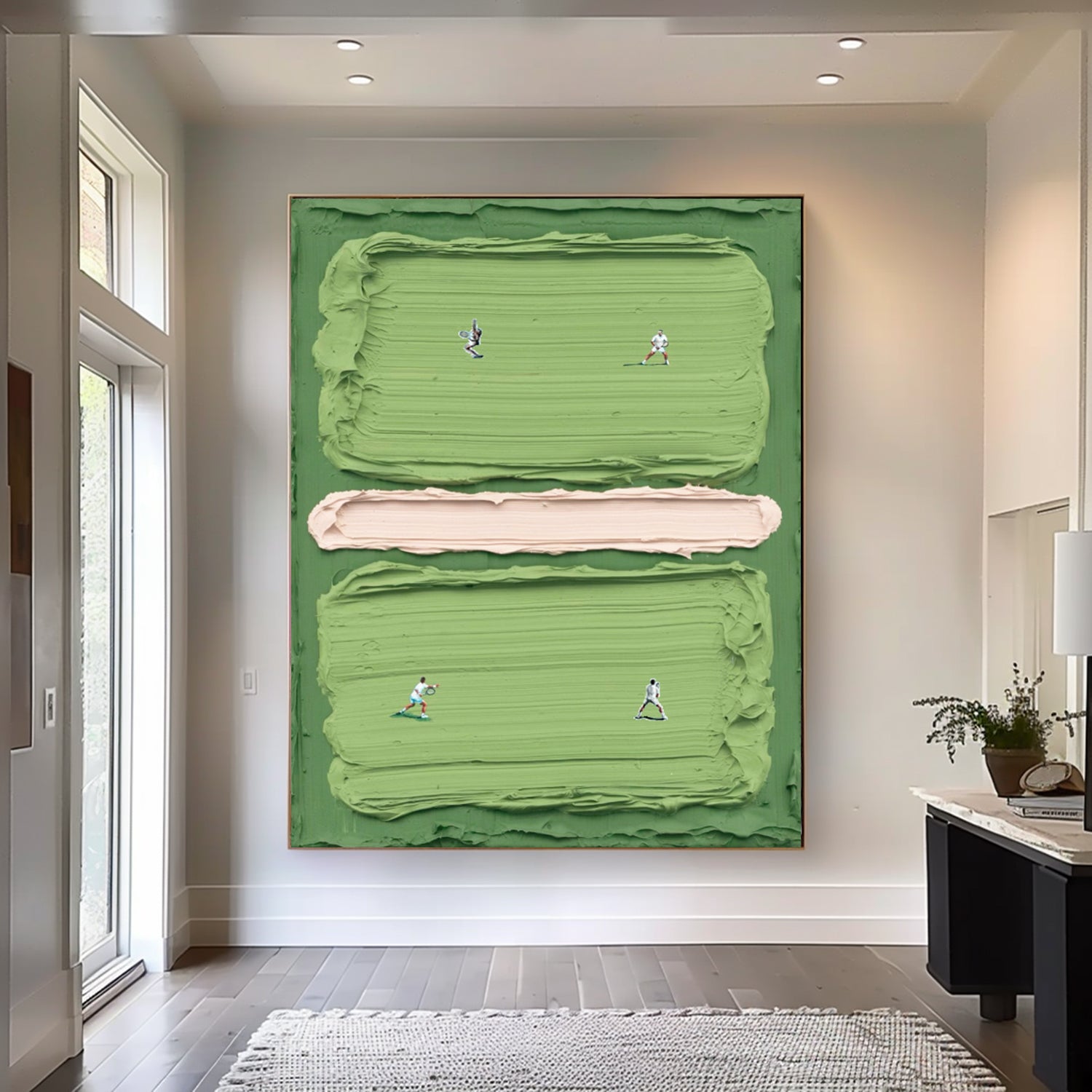 Green tennis court art Green tennis art tennis 3D textured impasto art