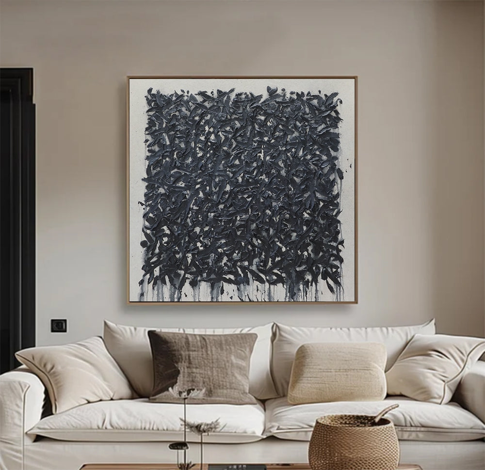 Large Black abstract painting Black texture wall art Black Abstract Art